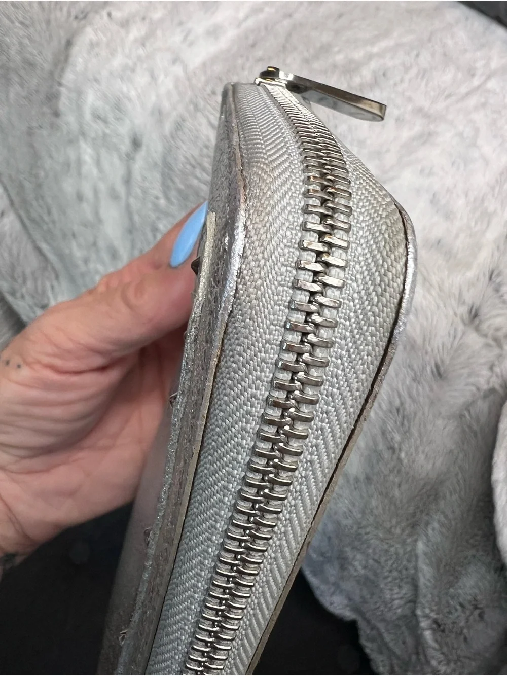 Louis Vuitton Silver Metallic Suhali Zip Wallet with Front Zip Pocket